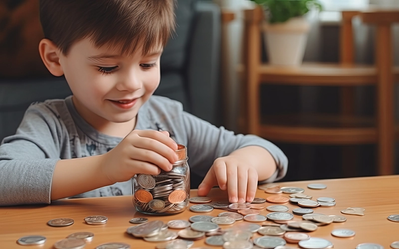 child counting coins